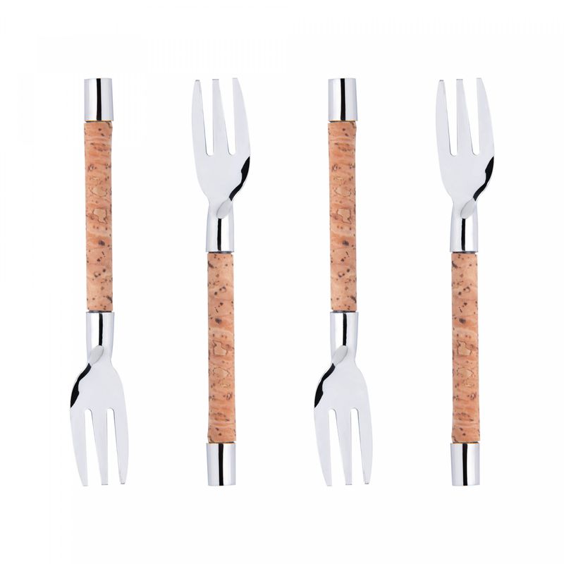 Conjunto-4-Garfos-para-Petisco-de-Aco-Inox-com-Cabo-de-Cortica-Wolff