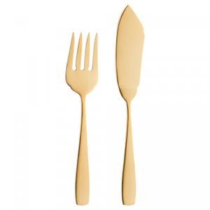 Conjunto 2 Peças Faca e Garfo para Peixe de Aço Inox Pisa Dourado - Wolff