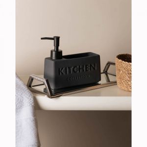 Porta Detergente Líquido com Suporte para Esponja Soft Touch Cinza 380ml Cerâmica - Wolff