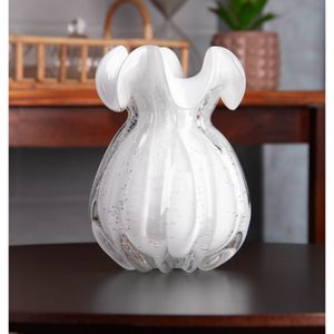 Vaso Italy 13cm x 17cm Branco Leitoso Vidro - Wolff