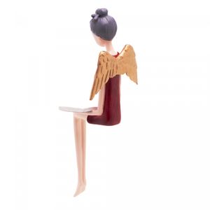 Figura Decorativa Boneca Vermelha com Asas Douradas de Resina 8cm x 8cm x 23cm - Wolff