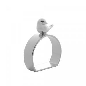 Conjunto 4 Anéis para Guardanapos de Zinco Bird Prata 6cm x 2cm x 4cm - Wolff