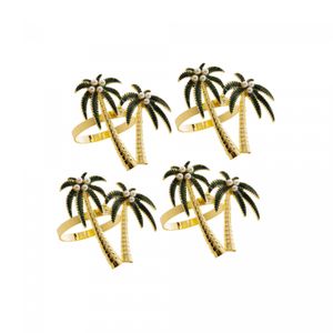 Conjunto 4 Anéis para Guardanapos de Zinco Palmeiras Dourado 6cm x 6cm x 4cm - Wolff