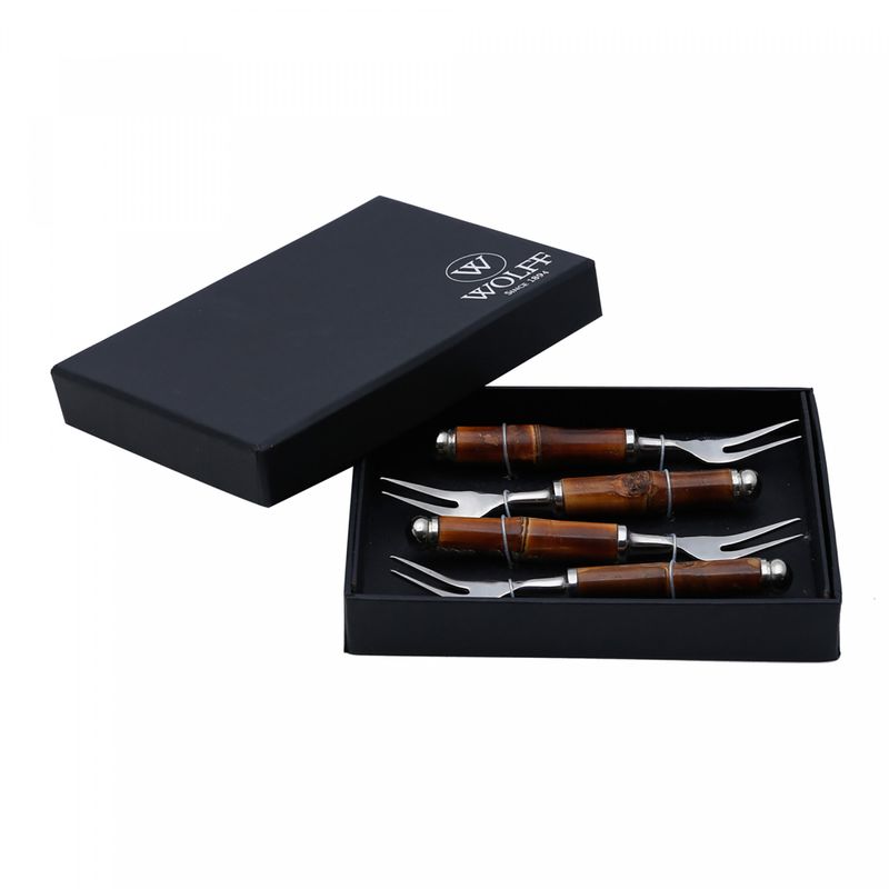 Conjunto-4-Garfos-para-Petisco-de-Aco-Inox-com-Cabo-de-Bambu-Wolff