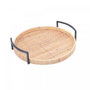 Bandeja Redonda de Fibra Natural com Alça Bali 37cm x 35cm x 7,5cm - Wolff