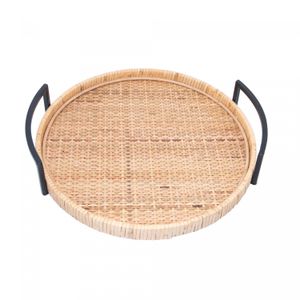 Bandeja Redonda de Fibra Natural com Alça Bali 37cm x 35cm x 7,5cm - Wolff