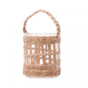 Castiçal de Vidro e Fibra Natural 8,5cm x 10cm - Wolff
