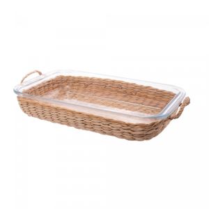Refratário de Vidro Borossilicato Resistente ao Calor com Suporte em Fibra Natural e Alça 39,5cmx 24cm x 5cm - Wolff