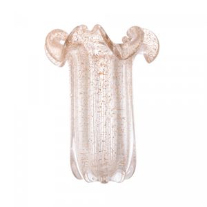 Vaso de Vidro Italy Transparente e Dourado 22cm x 22cm x 27cm - Wolff