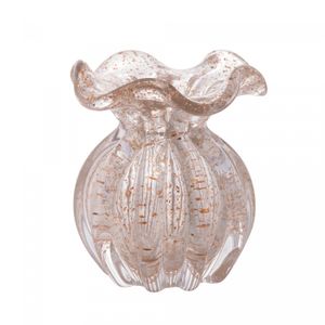 Vaso de Vidro Italy Transparente e Dourado 10cm x 10cm x 11cm - Wolff