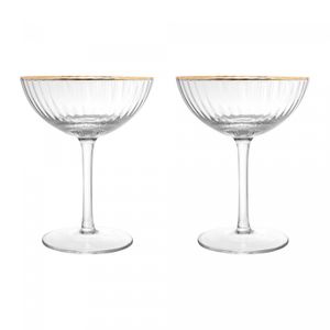 Conjunto 2 Taças de Cristal Coupe com Fio de Ouro Lines 250ml - Wolff
