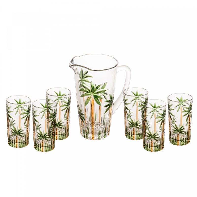 Conjunto-Jarra-com-6-Copos-de-Cristal-Palm-Tree-Handpaint-Wolff