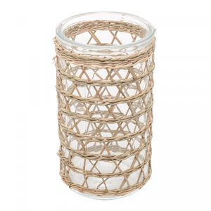Vaso de Vidro e Fibra Natural 8,5cm x 15,5cm - Wolff