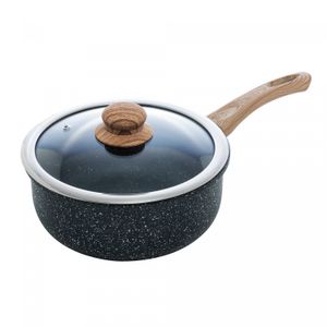Panela de Indução em Alumínio com Revestimento Cerâmico e Tampa de Vidro Granilite Preta 24cm- Wolff