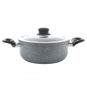 Caçarola de Indução em Alumínio com Revestimento Cerâmico e Tampa de Vidro Granilite Cinza 24cm -Wolff