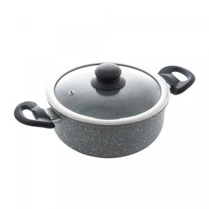 Caçarola de Indução em Alumínio com Revestimento Cerâmico e Tampa de Vidro Granilite Cinza 20cm - Wolff