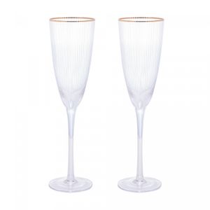 Conjunto 2 Taças para Champanhe De Vidro Com Borda Dourada Lines 300Ml - Wolff