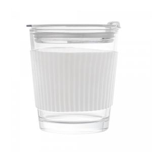 Copo de Vidro com Cinta em Silicone Branco 350ml - Wolff