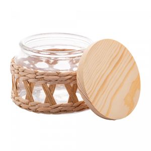 Porta Mantimentos de Vidro com Sisal e Tampa de Madeira 350ml - Wolff
