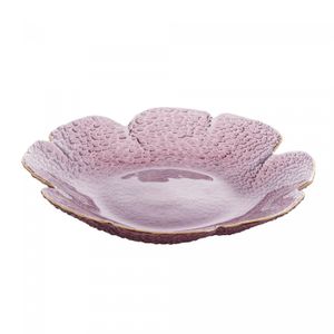 Bowl de Cristal Martelado com Borda Dourada Taj Flor Rosa 24,5cm x 4cm - Wolff
