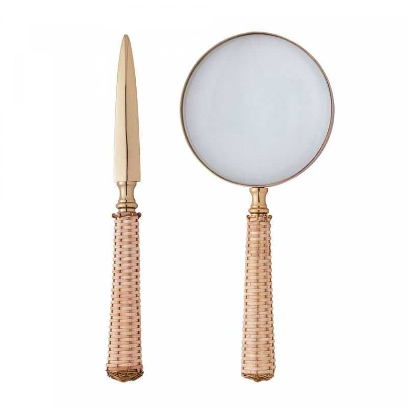 Conjunto-Abridor-de-Carta-e-Lupa-de-Aco-Inox-com-Cabo-de-Rattan-Dourado-Wolff