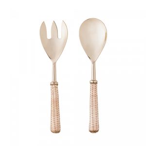 Conjunto 2 Peças para Salada de Aço Inox com Cabo de Rattan Dourado - Wolff