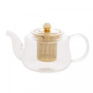 Chaleira de Vidro Resistente a Calor com Difusor Dourado Inox 600ml - Wolff