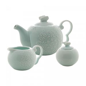 Conjunto 3 Peças de Porcelana de Chá Butterfly Azul - Wolff