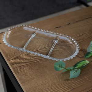 Petisqueira de Cristal com 3 Divisões Oval Pearl 30cm x 15cm x 2cm - Wolff