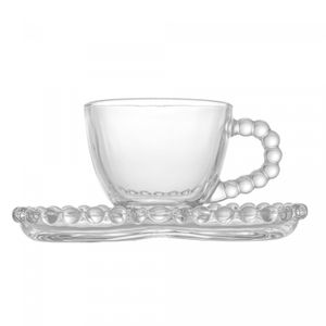 Conjunto 4 Xícaras de Café de Cristal com Pires Coração Pearl 85ml - Wolff