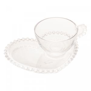 Xícara de Chá de Cristal com Prato Coração Pearl 180ml - Wolff
