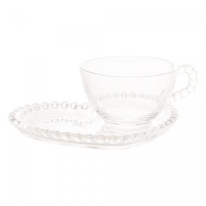 Xícara de Chá de Cristal com Prato Coração Pearl 180ml - Wolff