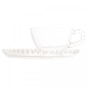 Xícara de Chá de Cristal com Prato Coração Pearl 180ml - Wolff