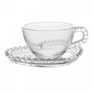 Conjunto 4 Xícaras de Chá de Cristal com Pires Coração Pearl 180ml - Wolff