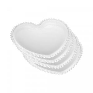 Conjunto 4 Pratos de Cristal Coração Pearl 18cm x 15cm x 2cm - Wolff
