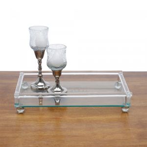 Bandeja Decorativa de Vidro com Pé Retangular 33cm x 20cm x 6cm - Wolff