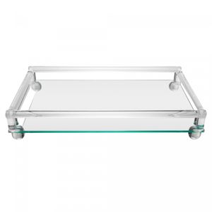 Bandeja Decorativa de Vidro com Pé Retangular 33cm x 12cm x 6cm - Wolff