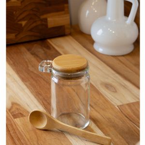 Porta Mantimentos Redondo com Colher e Tampa de Bambu 140ml Vidro - Wolff