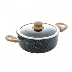 Caçarola de Indução com Tampa de Vidro 22cm Granilite Preta Alumínio com Revestimento Cerâmico Wolff