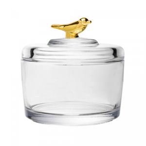 Pote com Tampa Golden Bird 7,5cm x 7cm x 8,5cm Cristal Ecológico - Wolff