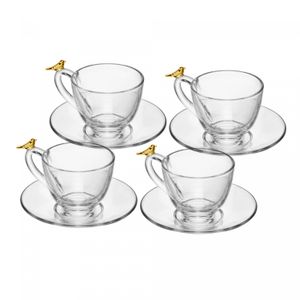 Conjunto 4 Xícaras de Chá com Pires Golden Bird 180ml Cristal Ecológico - Wolff