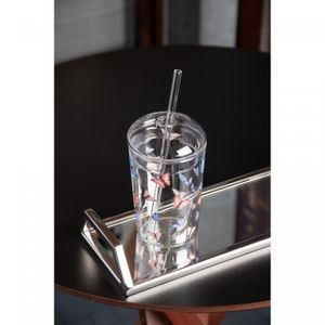 Copo de Vidro Borossilicato com Tampa e Canudo Butterfly 450ml - Wolff