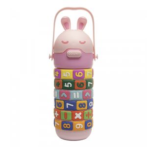 Garrafa Infantil de Plástico Educativa com Tabuada e Tampa Coelho Rosa 500ml - Wolff