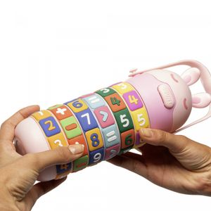 Garrafa Infantil de Plástico Educativa com Tabuada e Tampa Coelho Rosa 500ml - Wolff
