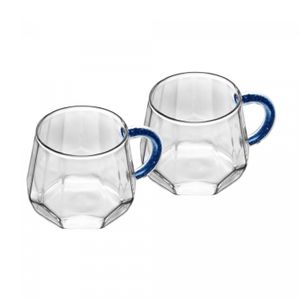 Conjunto 2 Canecas de Vidro Borossilicato com Alça Azul 220ml - Wolff