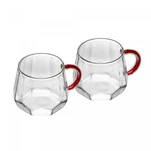 Conjunto 2 Canecas de Vidro Borossilicato com Alça Vermelha 220ml - Wolff