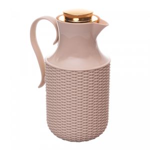 Garrafa Térmica de Plástico Bege com Tampa Dourada Vintage Rattan 1L - Wolff