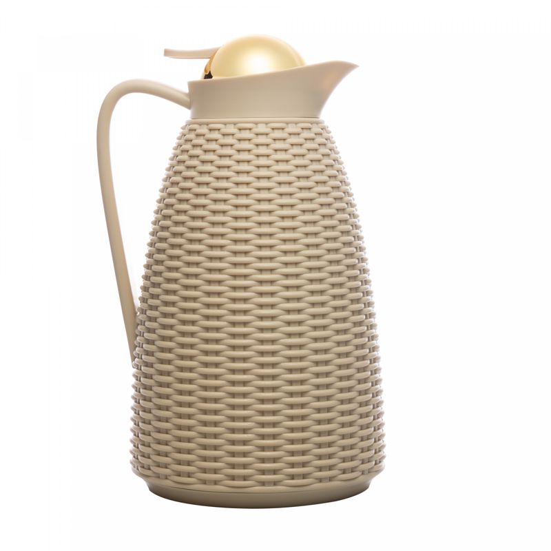 Garrafa-Termica-de-Plastico-Bege-com-Tampa-Dourada-New-Rattan-1L-Wolff