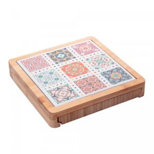 Conjunto 6 Peças para Queijo com Bandeja de Bambu e Tábua Ladrilho 23x23x4cm - Wolff