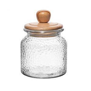 Porta Mantimento de Vidro Martelado com Tampa de Bambu 640ml - Wolff